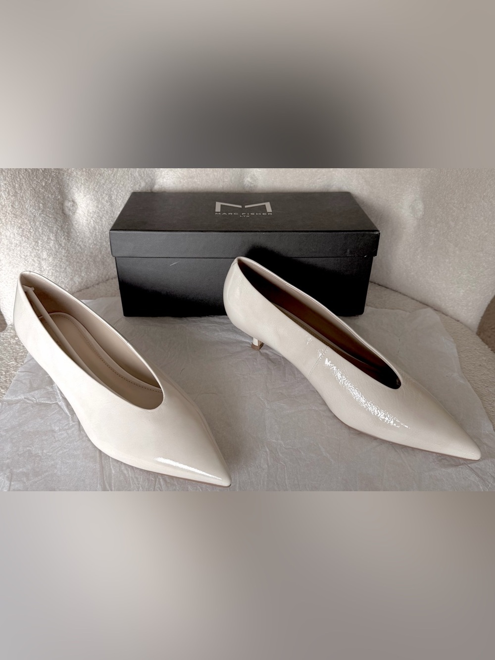 Marc Fisher Cream Low Kitten Heel Pumps
